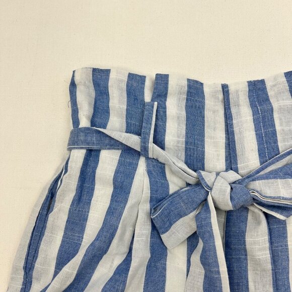 Linen Lux Women’s Paperpag Belted Shorts Blue/White Striped Size Small Pockets - Picture 3 of 7